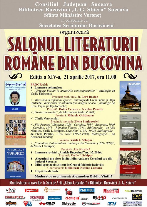 Salonul Literaturii Române din Bucovina, vineri, la Biblioteca Bucovinei